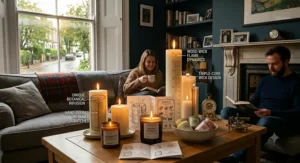 A luxury scented paraffin wax candle in a glass jar, illustrating how paraffin provides a powerful fragrance throw to fill a room with scent.