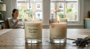 Alt text for image 5: Vector illustration showing the artisan hand-pouring process of a fully soy candle no blend in a small-batch UK studio.