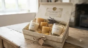 Beautifully wrapped gift set containing the best rapeseed candles and classic beeswax pillar candles.
