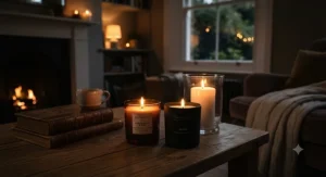 The soft ambient glow of luxury coconut wax candles perfect for a cosy evening at home.