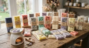 Colourful collection of soy wax melt snap bars ready to break and melt