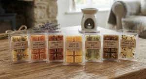 A variety of scented wax melt clamshells made from pure beeswax, ready to use with your favourite wax warmer.