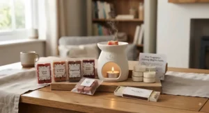Essential wax melt gift set for beginners including a stylish white burner and seasonal fragrance samples.