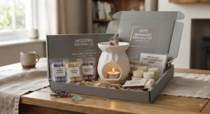 Curated collection inside a wax melt gift set for beginners with popular British home fragrance aromas.