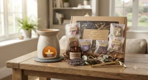 A beautifully packaged wax melt starter kit with warmer, ideal as a thoughtful gift for fragrance lovers.