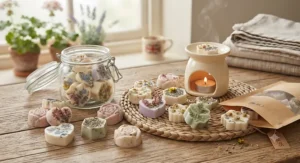 Natural soy wax melts embedded with dried British wildflowers and petals, costing under £10.