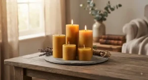 High-quality pure beeswax pillar candles, perfect for creating a relaxing home ambience