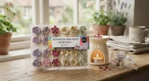 Value pack of botanical floral wax melts designed for standard oil burners and wax warmers under £10.