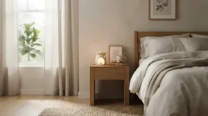 Aesthetic display of romantic rose wax melts and relaxing jasmine wax melts in a bright bedroom setting