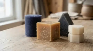 Close-up detail of smooth, high-quality fresh linen wax melts showing crisp edges