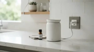 Electric warmer holding fresh wax melts for kitchen fragrance styling