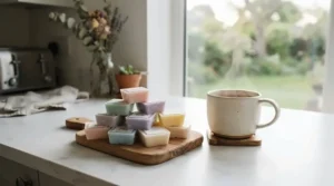 Kitchen counter displaying budget friendly fresh wax melts under £10 in neat packaging