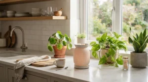 Kitchen interior highlighting the difference between fresh wax melts and clean cotton wax melts