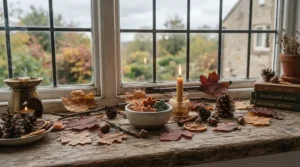 Autumnal interior styling highlighting sandalwood wax melts vs cedarwood wax melts