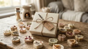 Spring floral wax melt gift set tied tightly with a rustic jute twine ribbon