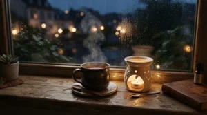 Creating a warm atmosphere during a chilly evening with woody wax melts under £10 in a London flat.
